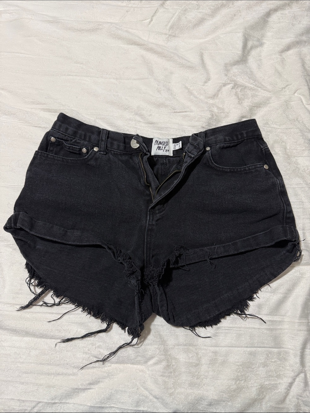Princess Polly Distressed Black High-Waist Denim Shorts